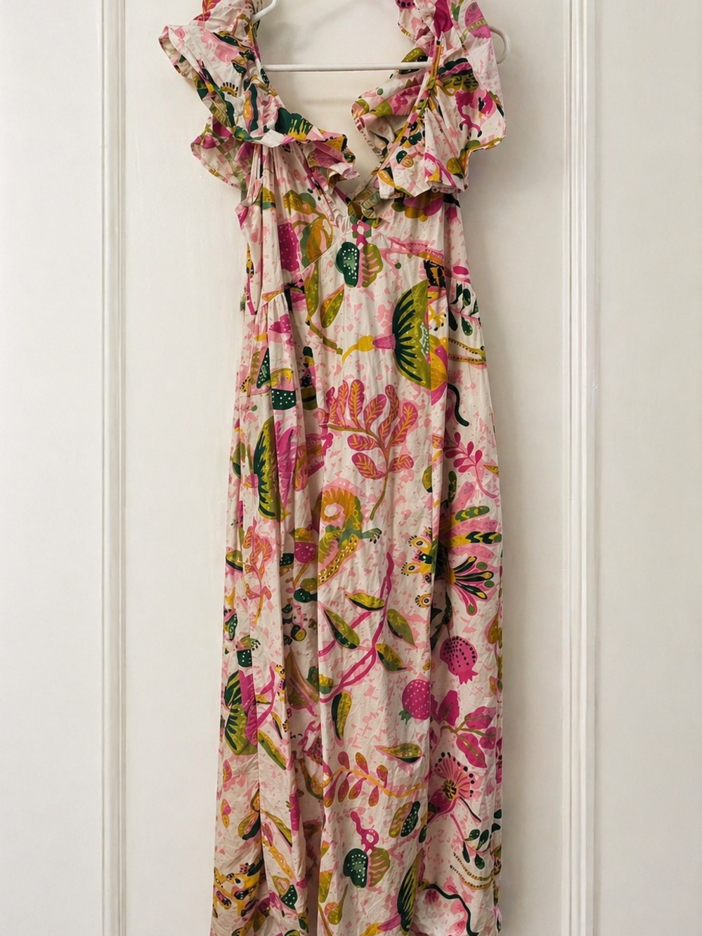 Banjanan Pink Floral Maxi Dress with Green & Yellow Accents